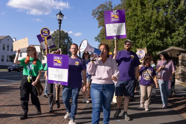 Union members marching on the picket lines